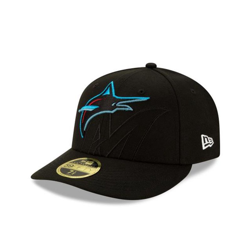 MLB Miami Marlins Logo Elements Low Profile 59Fifty Fitted (PDU2751) - Black New Era Caps